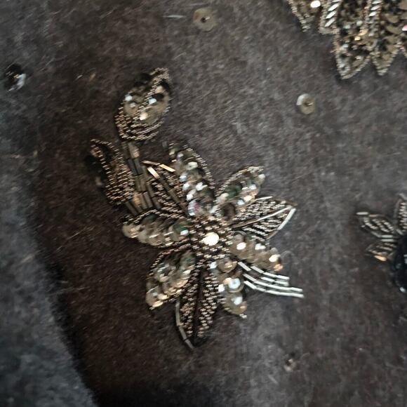 Vintage Rafaella Sweater Women Medium Black Lambswool Angora Beaded Glam Classic - Picture 4 of 10